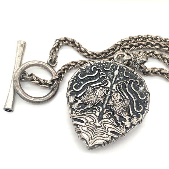 Vintage Made in Japan Silver Chain Necklace w/ Deep Red Stone Teardrop Pendant - Picture 2 of 6